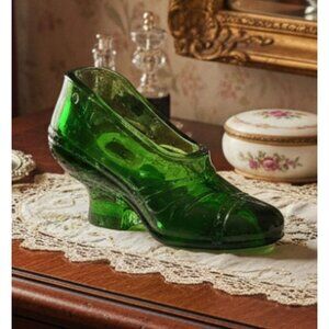 U S Glass Green Early American Pattern Glass Shoe 1905-1915" 4.5" Display Piece